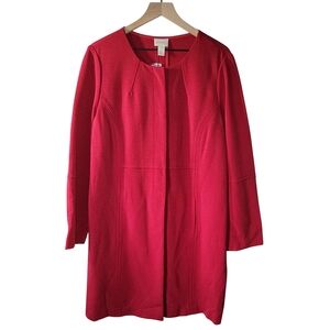 Chico's Drama Ottoman Snap Front Long Elegant Jacket Red NWOT Size 12